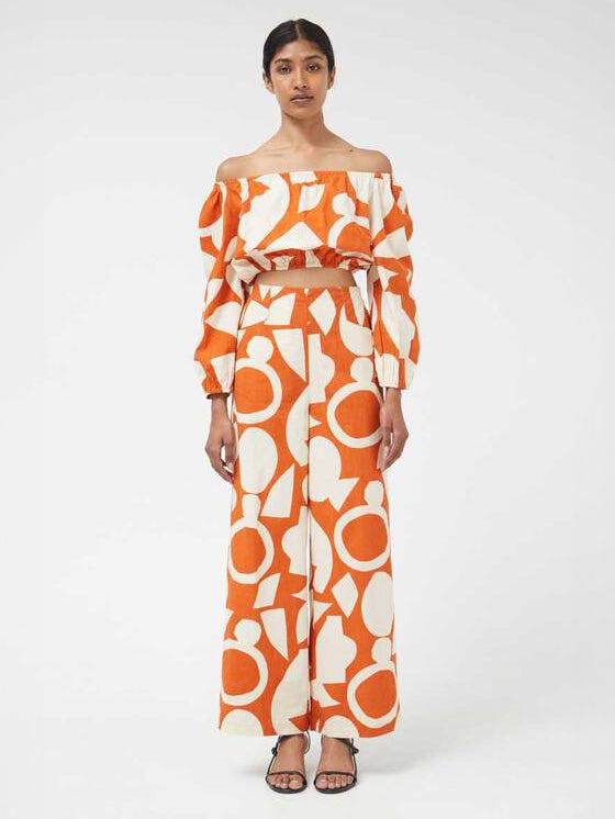 Compañia Fantasica - Geometric Print Trousers - Orange/Cream-Compañia Fantasica-treehaus