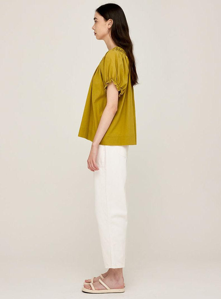 Grade & Gather - Hand Smocked Cotton Blouse - Chartreuse-Grade & Gather-treehaus