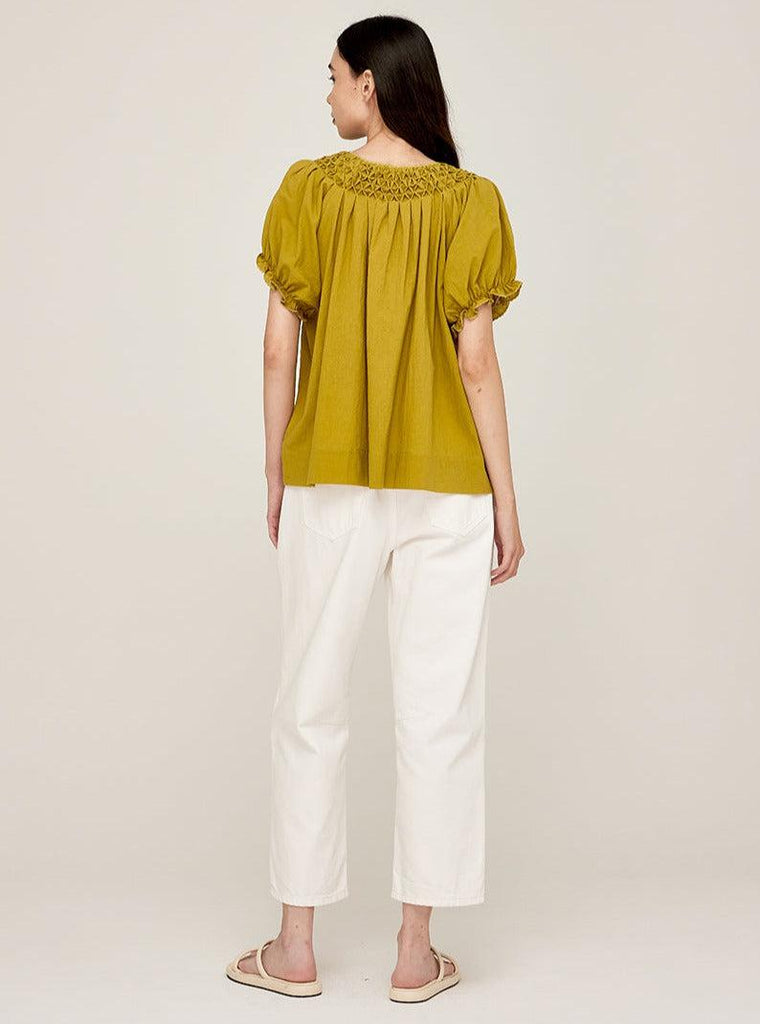 Grade & Gather - Hand Smocked Cotton Blouse - Chartreuse-Grade & Gather-treehaus