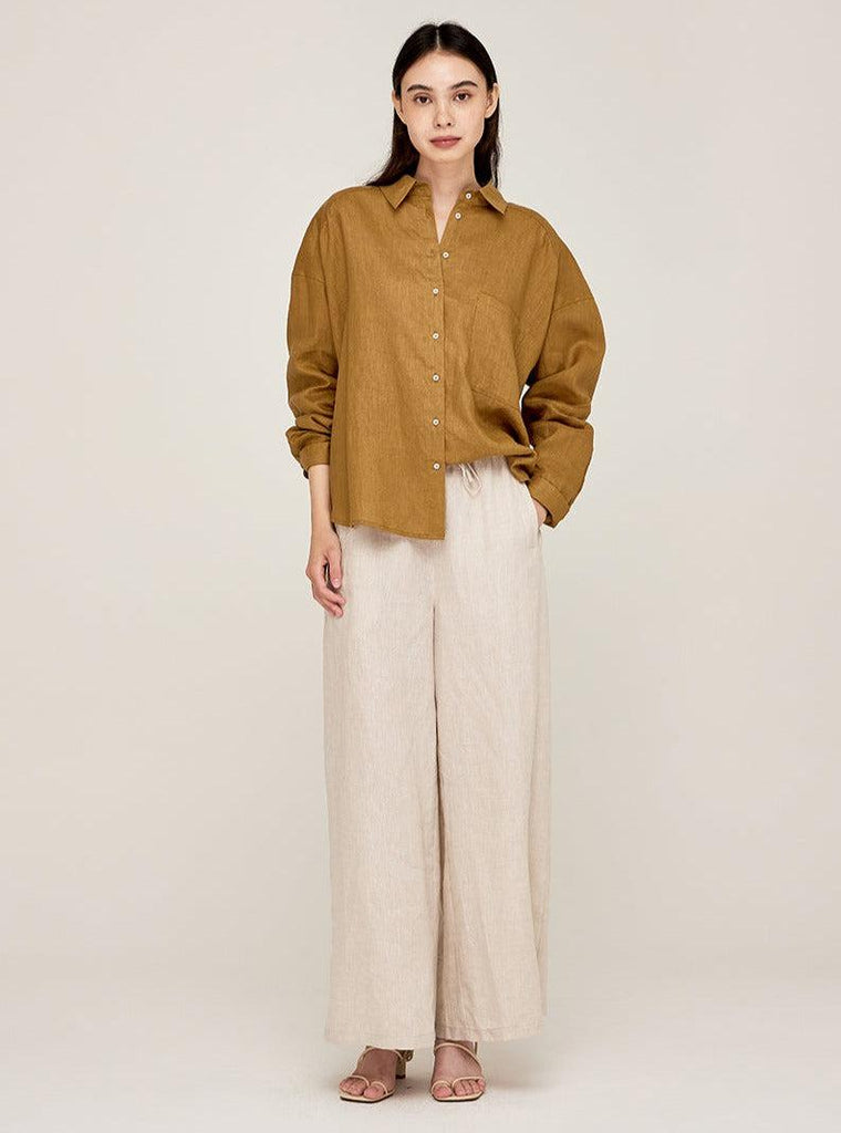 Grade & Gather - Oversized Linen Shirt - Brown/Olive-Grade & Gather-treehaus