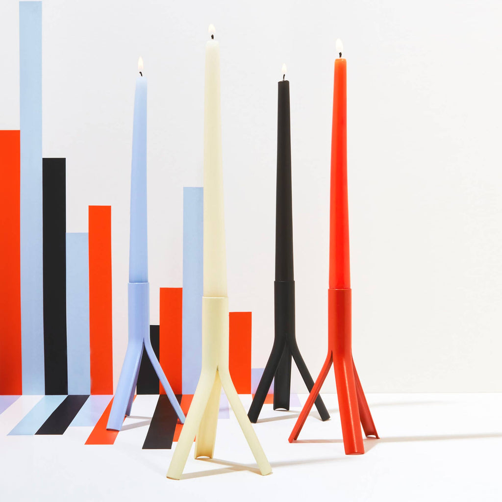 54 Celsius - Set - Taper Candles (4 Pack) + Steel Rocket Candle Holder - Black-54 Celsius-treehaus