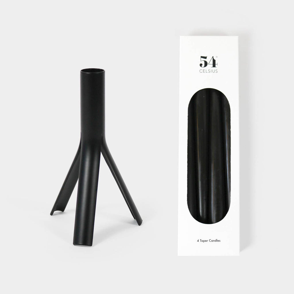 54 Celsius - Set - Taper Candles (4 Pack) + Steel Rocket Candle Holder - Black-54 Celsius-treehaus