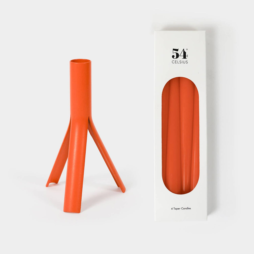 54 Celsius - Set - Taper Candles (4 Pack) + Steel Rocket Candle Holder - Orange-54 Celsius-treehaus