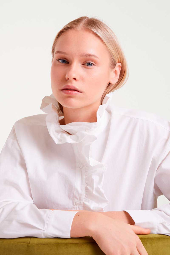 Compañia Fantasica - Ruffle Front Shirt - White-Compañia Fantasica-treehaus