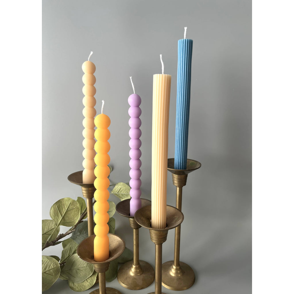 Acute Designs - Taper Candles Lined - Dusty blue - Set of two-Acute Designs-treehaus