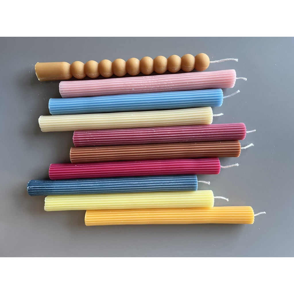 Acute Designs - Taper Candles Lined - Dusty blue - Set of two-Acute Designs-treehaus