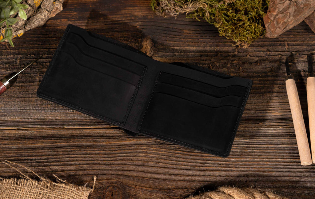 American Leather Goods - Handmade Leather Bifold Wallet - Black-American Leather Goods-treehaus