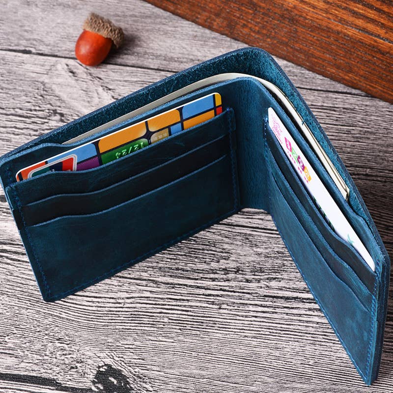 American Handmade Leather Bifold Wallet - Blue-American Leather Goods-treehaus