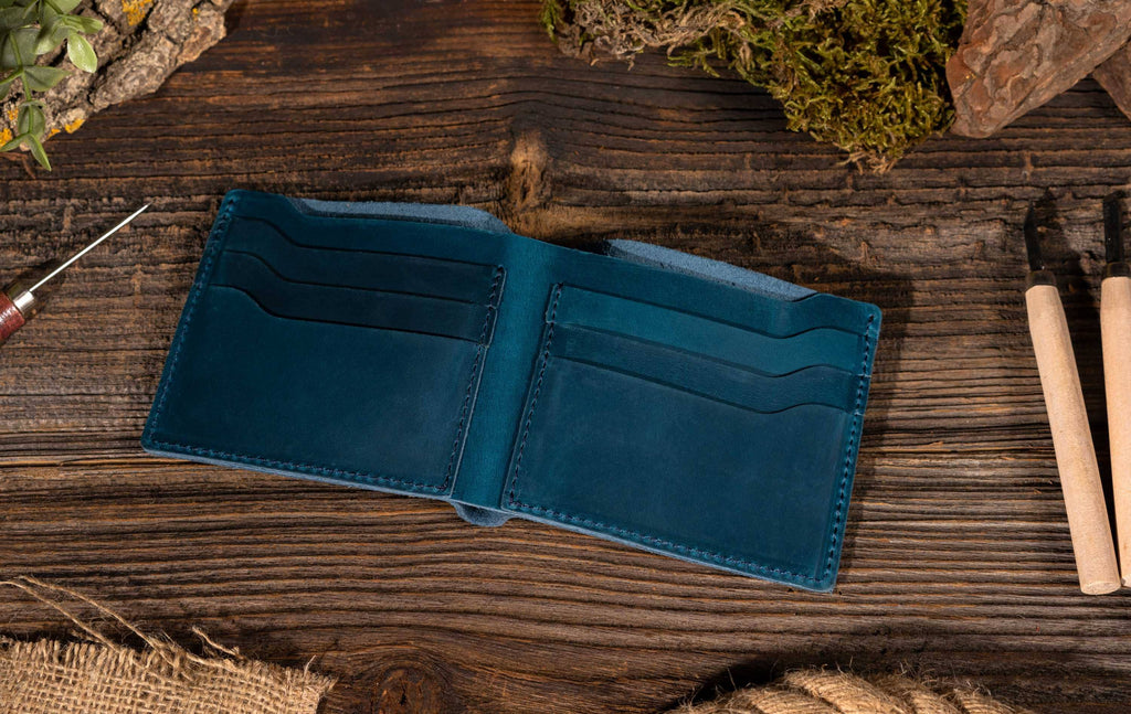 American Handmade Leather Bifold Wallet - Blue-American Leather Goods-treehaus