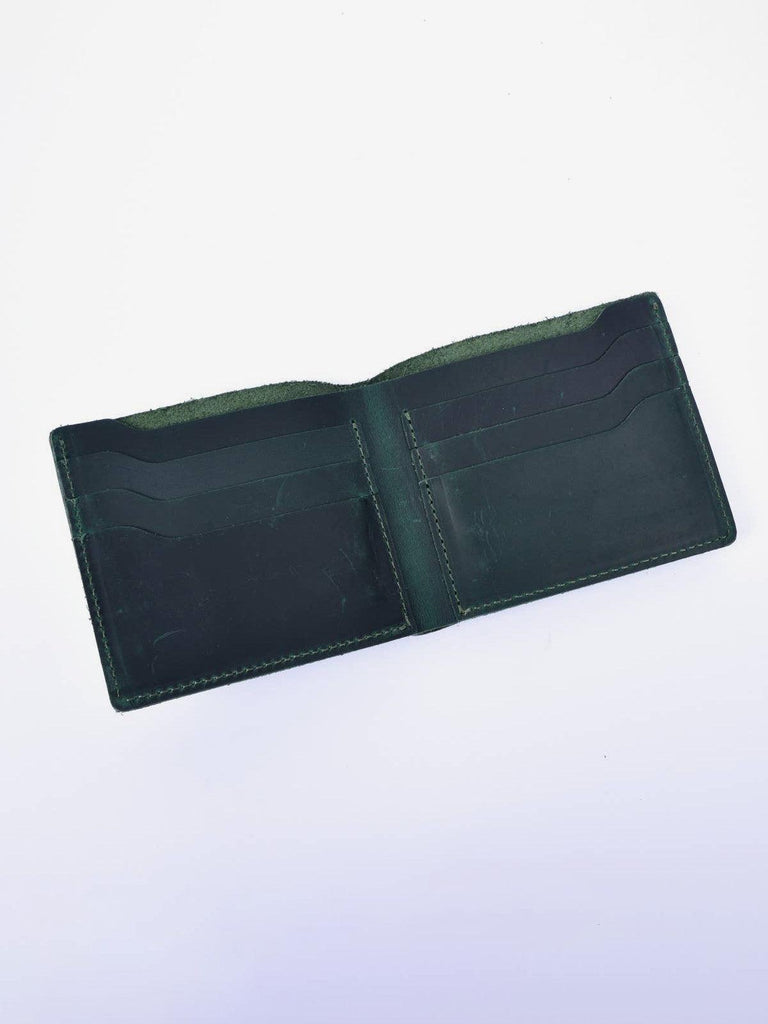 American Leather Goods - Handmade Leather Bifold Wallet - Green-American Leather Goods-treehaus