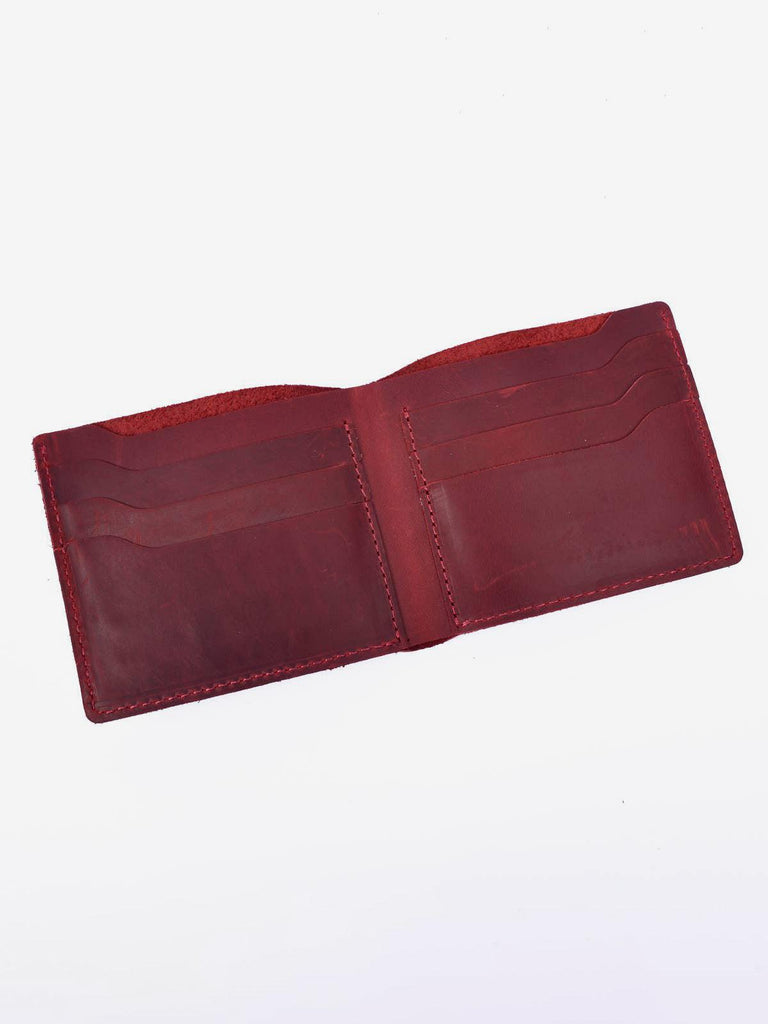 American Leather Goods - Handmade Leather Bifold Wallet - Red-American Leather Goods-treehaus