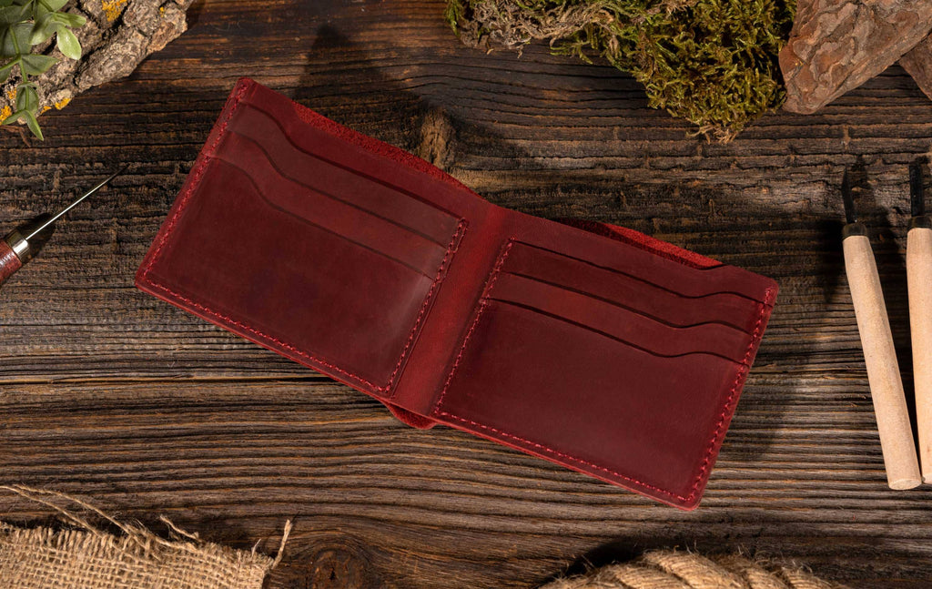 American Leather Goods - Handmade Leather Bifold Wallet - Red-American Leather Goods-treehaus