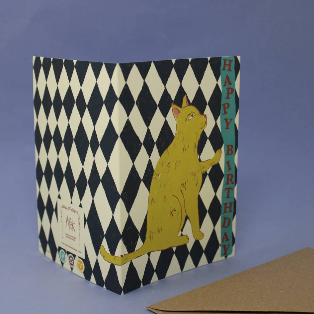Ark Colour - Happy Birthday Checkerboard Cat-Ark Colour Design-treehaus