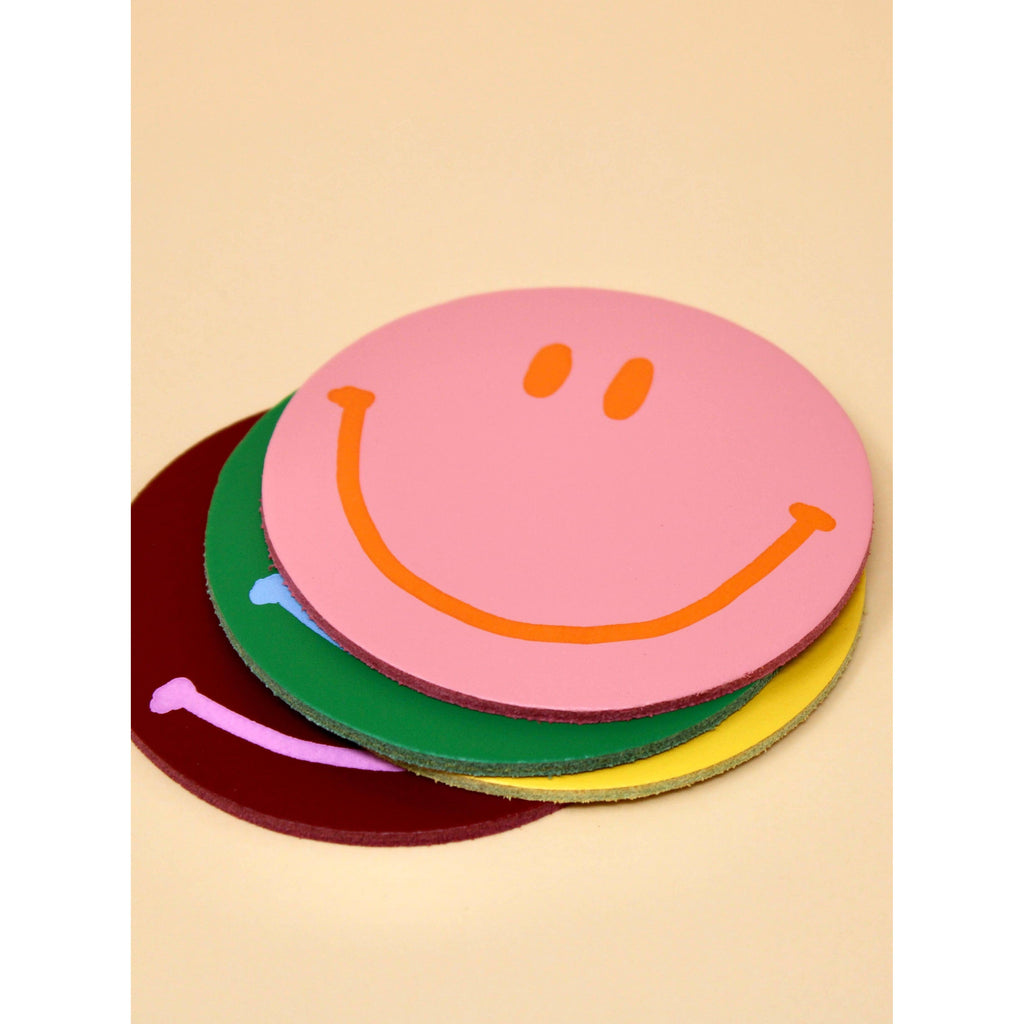 Ark Colour - Happy Face Smilie Leather Coasters - Set of 4-Ark Colour Design-treehaus