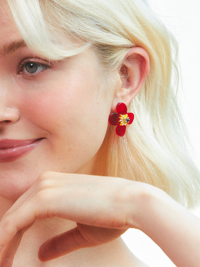 Artynkitsch - Red Flower Mismatched Earrings-Artynkitsch-treehaus