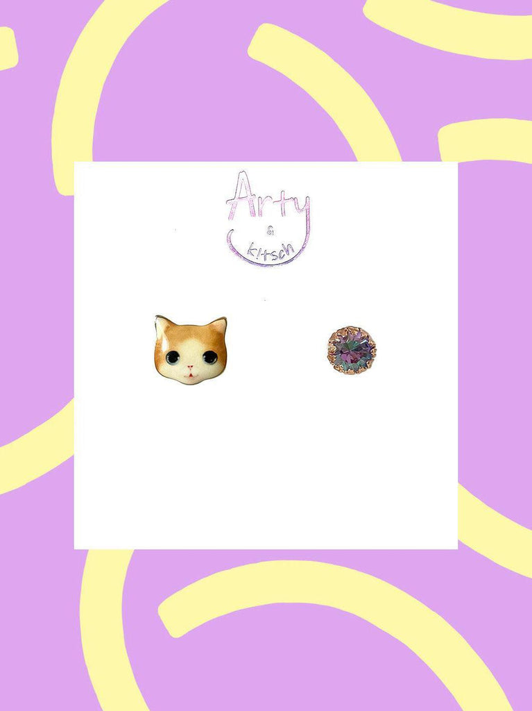 Artynkitsch - Yellow Cat Mismatched Studs-Artynkitsch-treehaus