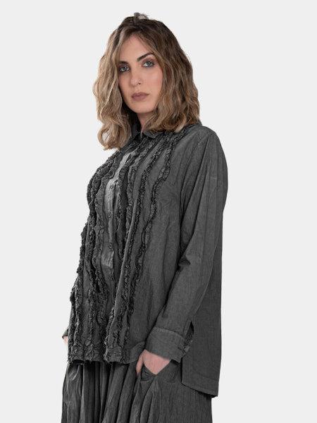 Baci - Ruffle Strip Blouse - Pewter-Baci-treehaus