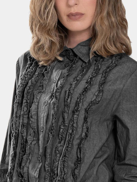 Baci - Ruffle Strip Blouse - Pewter-Baci-treehaus