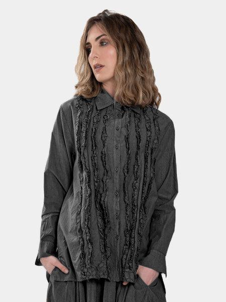 Baci - Ruffle Strip Blouse - Pewter-Baci-treehaus