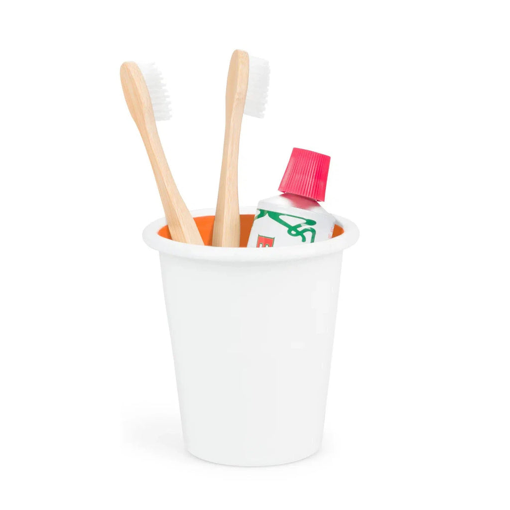 British Colour Standard - Enamel Tooth Brush Tumbler Holder - Bright White/Orange Flame-British Colour Standard-treehaus