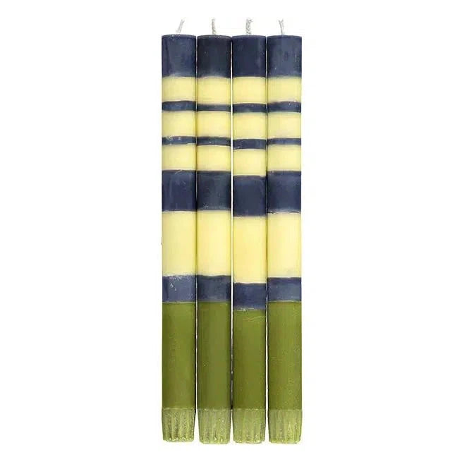 British Colour Standard - Striped Taper Candles - Olive, Indigo, Jasmine - 4 pack-British Colour Standard-treehaus