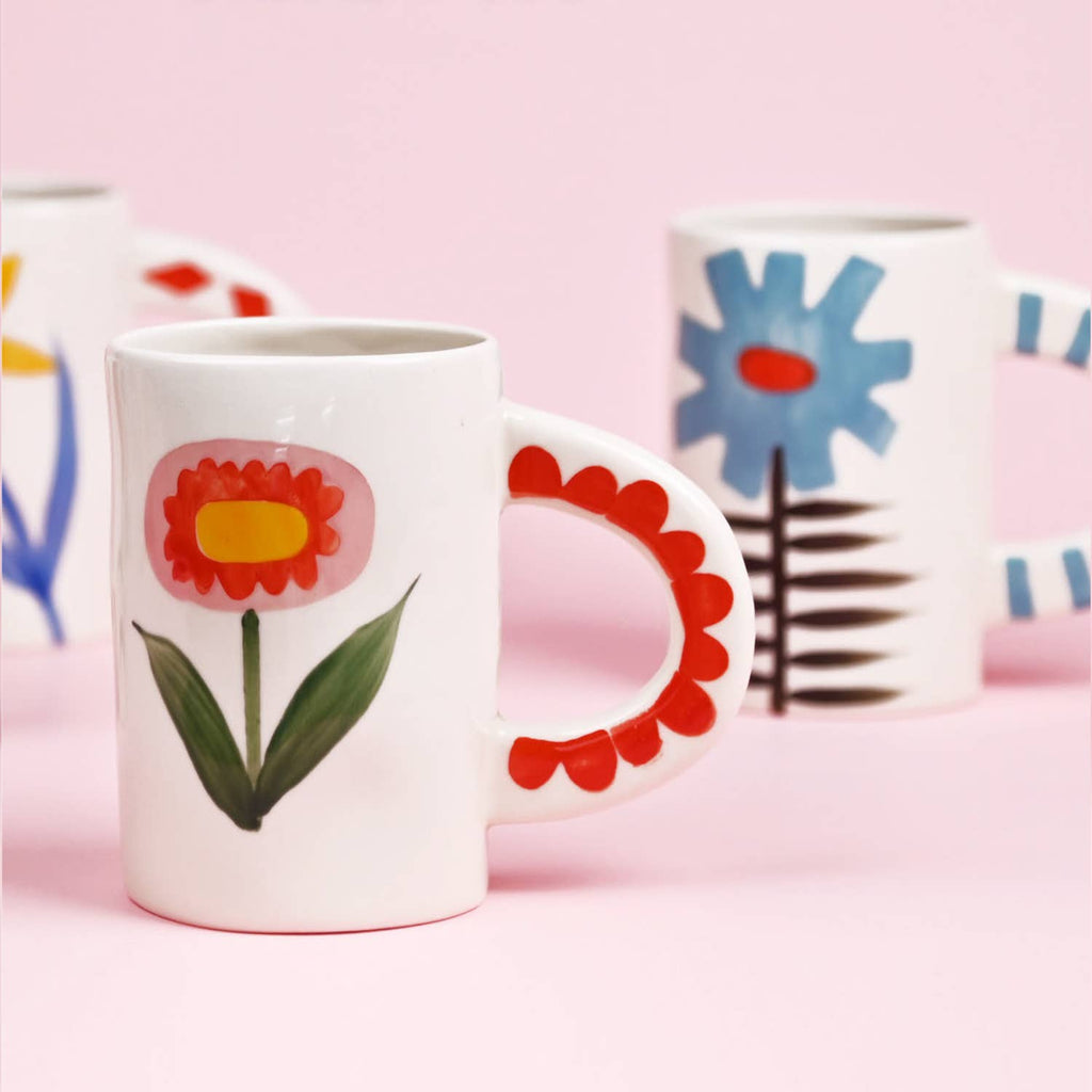Handmade Coffee Mug - Red/Pink Flower-ChagoArt-treehaus