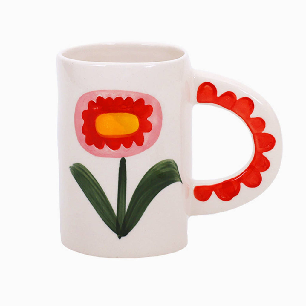 Handmade Coffee Mug - Red/Pink Flower-ChagoArt-treehaus