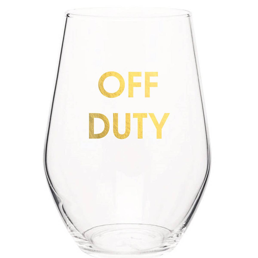 Chez Gagné - Off Duty - Gold Foil Wine Glass-Chez Gagné-treehaus