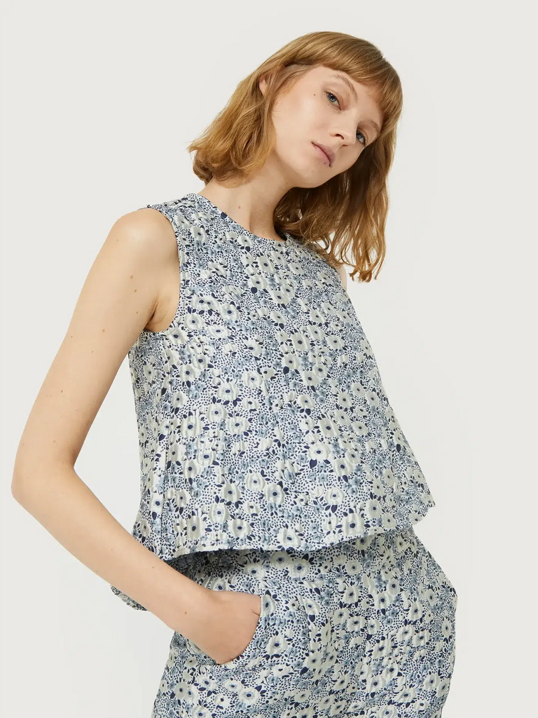 Compañia Fantasica - Floral Jacquard Top - Blue & White-Compañia Fantasica-treehaus