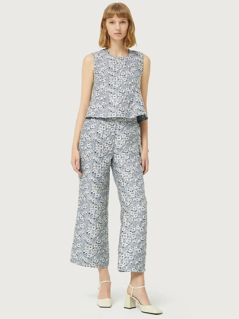 Compañia Fantasica - Floral Jacquard Top - Blue & White-Compañia Fantasica-treehaus