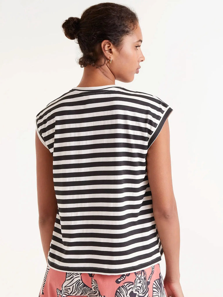 Compañia Fantasica - Striped Sleeveless T-shirt - Black/Cream-Compañia Fantasica-treehaus