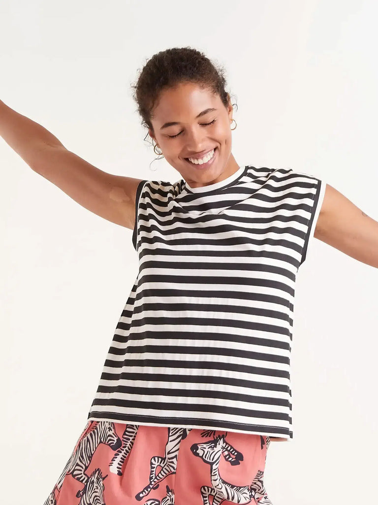 Compañia Fantasica - Striped Sleeveless T-shirt - Black/Cream-Compañia Fantasica-treehaus