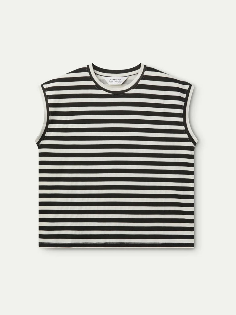 Compañia Fantasica - Striped Sleeveless T-shirt - Black/Cream-Compañia Fantasica-treehaus