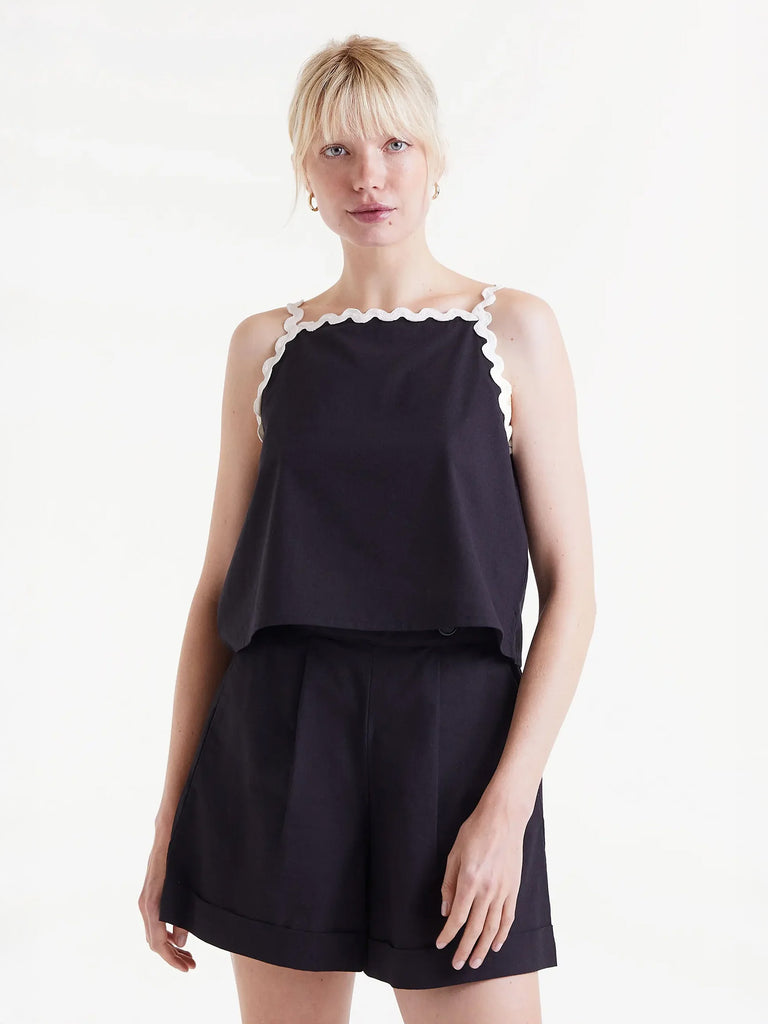 Compañia Fantasica - Top with Rick-Rack Detail - Black-Compañia Fantasica-treehaus