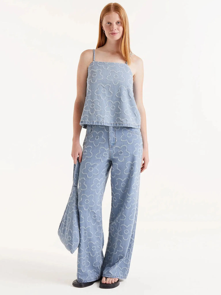 Compañia Fantasica - Woven Floral Halter Top - Denim-Compañia Fantasica-treehaus