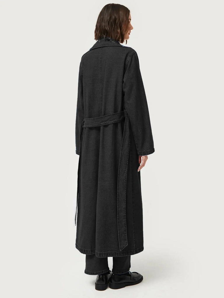 Compañia Fantasica - Wrap Trench Coat - Black Washed Denim-Compañia Fantasica-treehaus