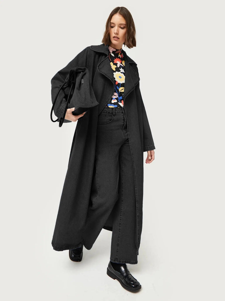 Compañia Fantasica - Wrap Trench Coat - Black Washed Denim-Compañia Fantasica-treehaus