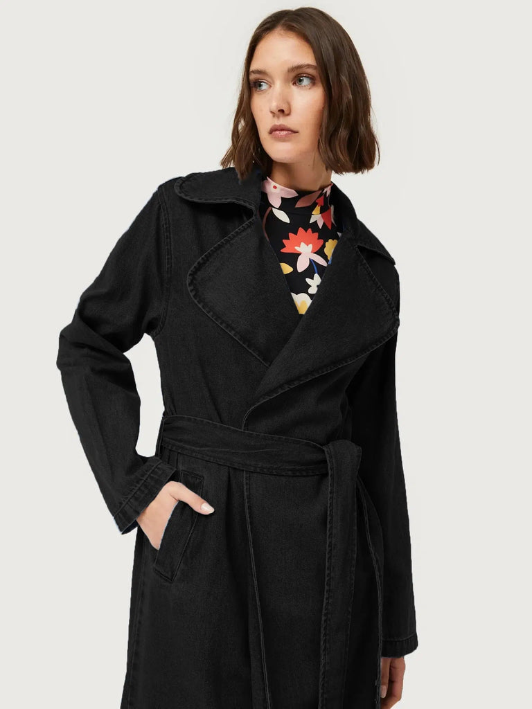 Compañia Fantasica - Wrap Trench Coat - Black Washed Denim-Compañia Fantasica-treehaus