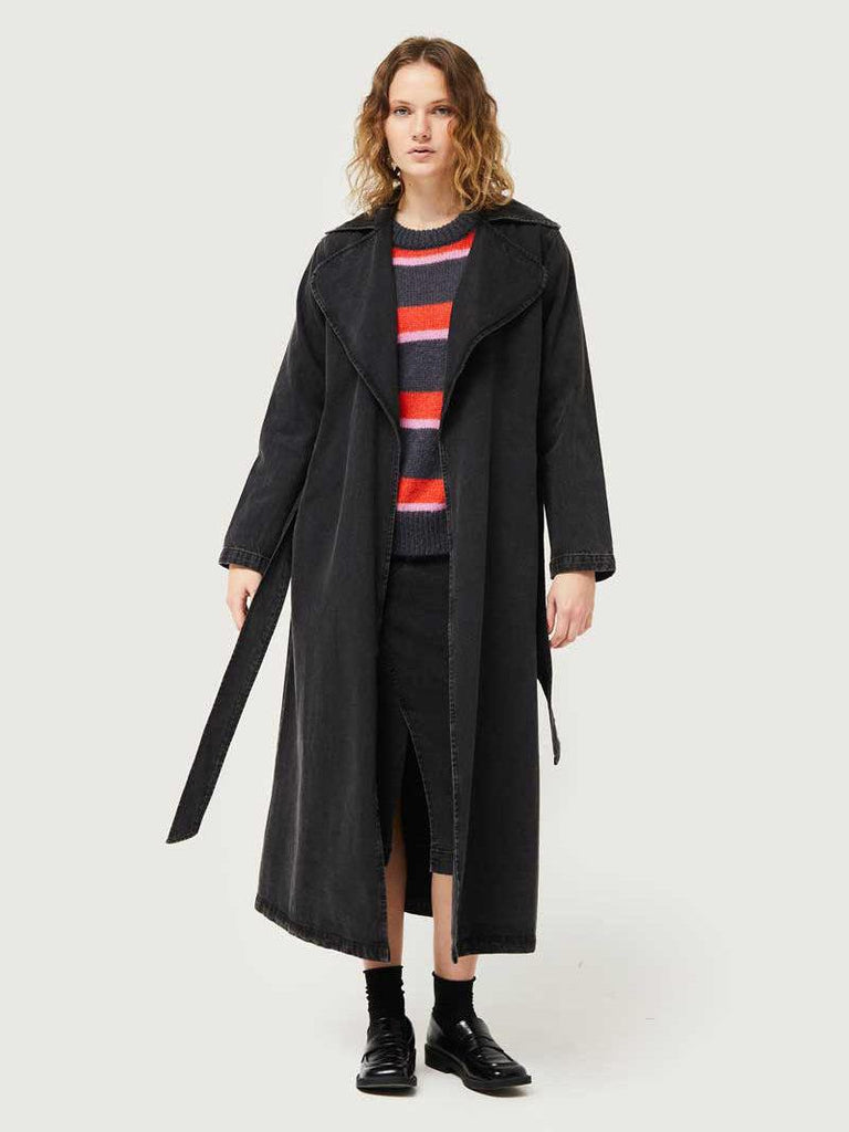 Compañia Fantasica - Wrap Trench Coat - Black Washed Denim-Compañia Fantasica-treehaus