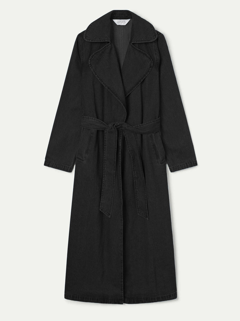 Compañia Fantasica - Wrap Trench Coat - Black Washed Denim-Compañia Fantasica-treehaus