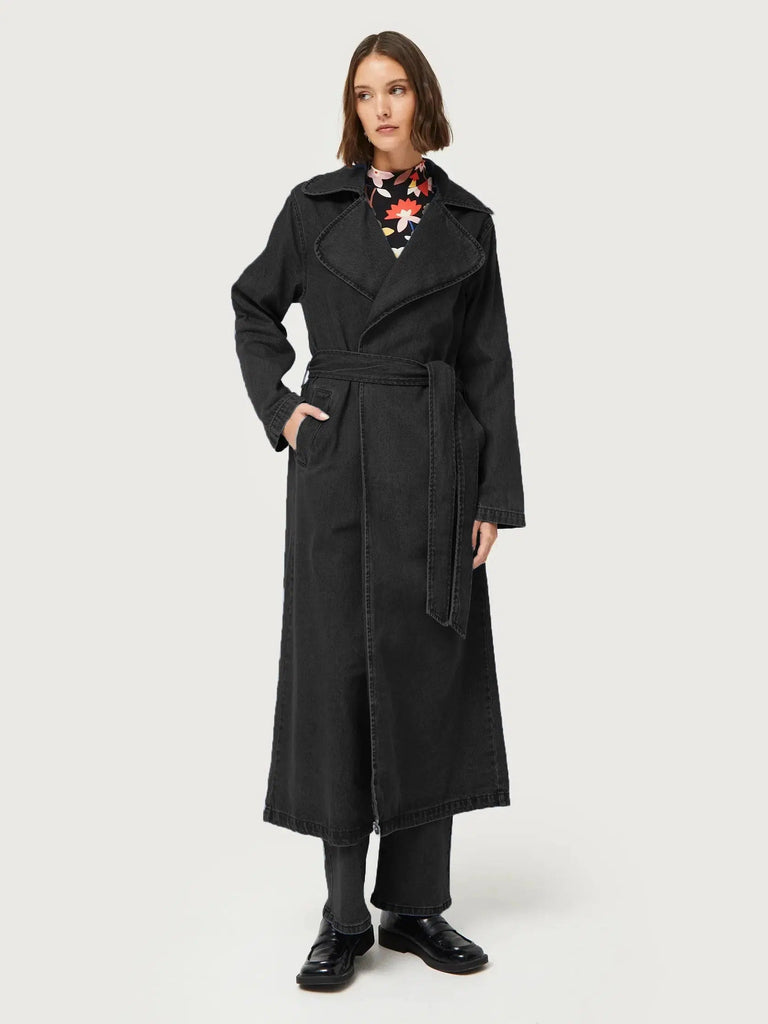 Compañia Fantasica - Wrap Trench Coat - Black Washed Denim-Compañia Fantasica-treehaus