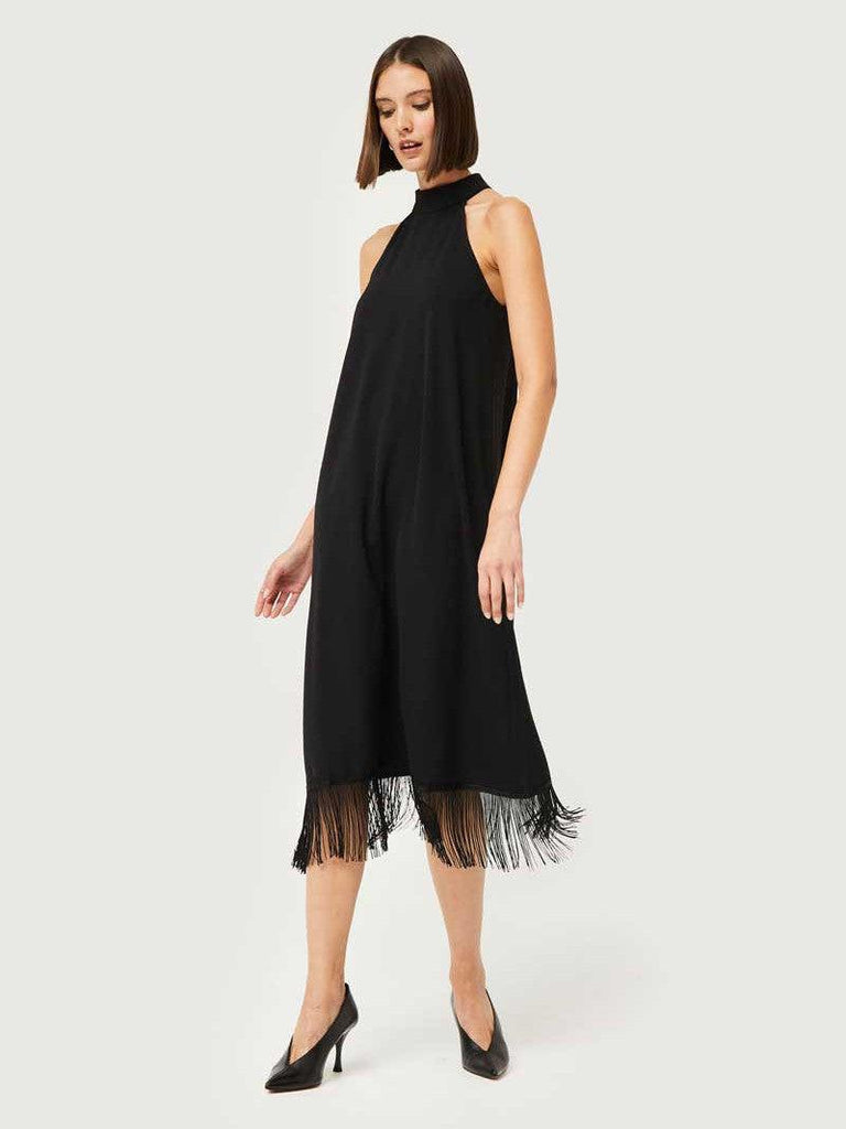 Compañia Fantastica - Halter Midi Dress with Fringe - Black-Compañia Fantasica-treehaus