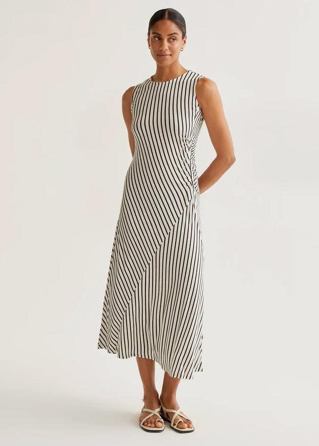 black and white jersey maxi dress Compañía Fantástica - Striped Jersey Maxi Dress