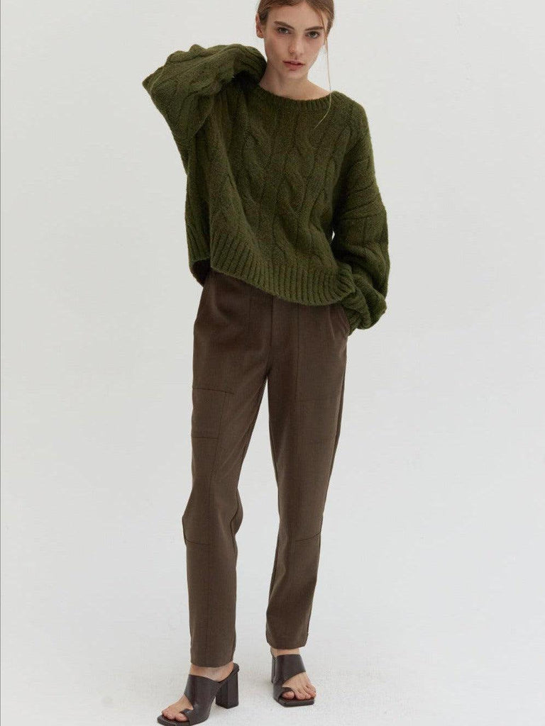 Crescent - Carol Cable Knit Sweater - Dark Olive-Crescent-treehaus