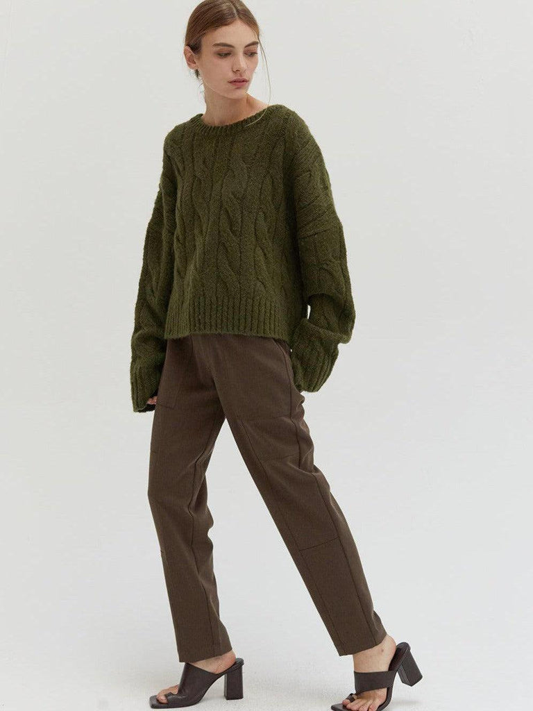 Crescent - Carol Cable Knit Sweater - Dark Olive-Crescent-treehaus