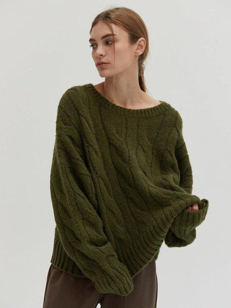 Crescent - Carol Cable Knit Sweater - Dark Olive-Crescent-treehaus