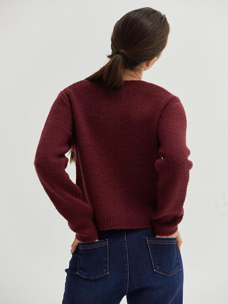 Crescent - Eliza Button Down Cardigan - Cabernet-Crescent-treehaus