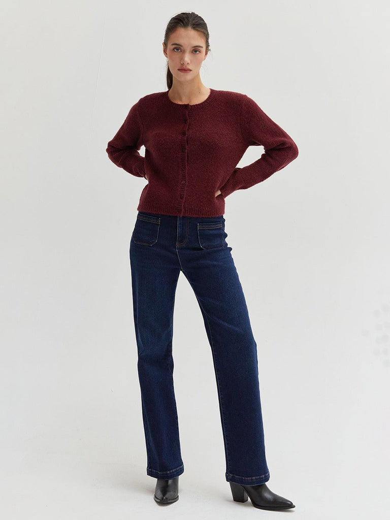 Crescent - Eliza Button Down Cardigan - Cabernet-Crescent-treehaus