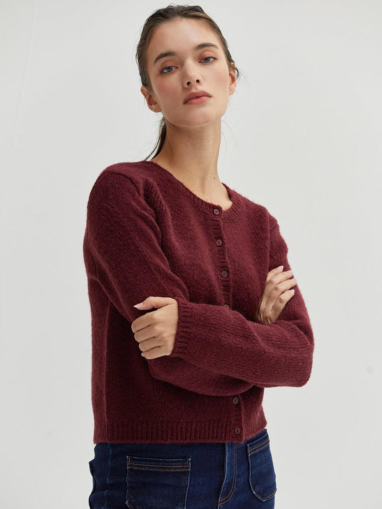 Crescent - Eliza Button Down Cardigan - Cabernet-Crescent-treehaus