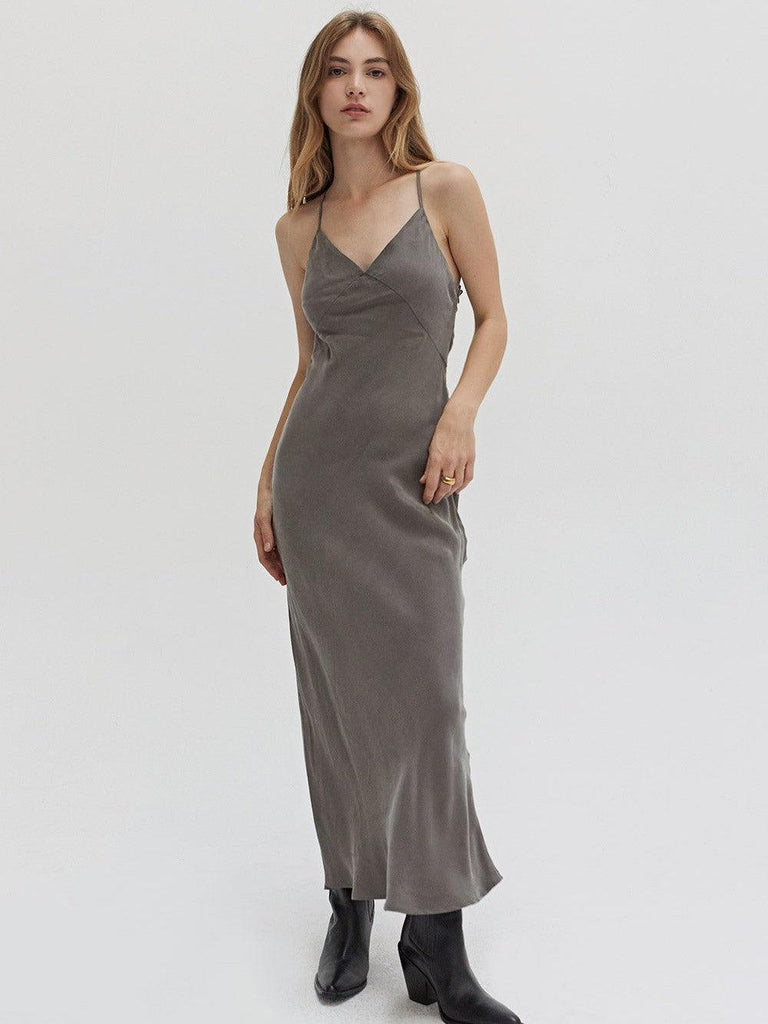 Crescent - Maxi Slip Dress - Charcoal-Crescent-treehaus